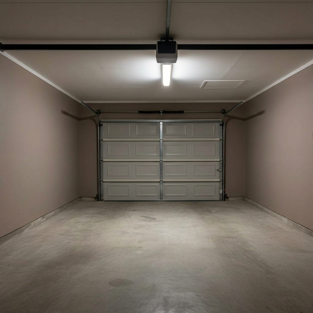 Same garage emptied, clean swept concrete floor after junk removal